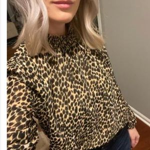 JCrew Leopard Mock Neck Blouse